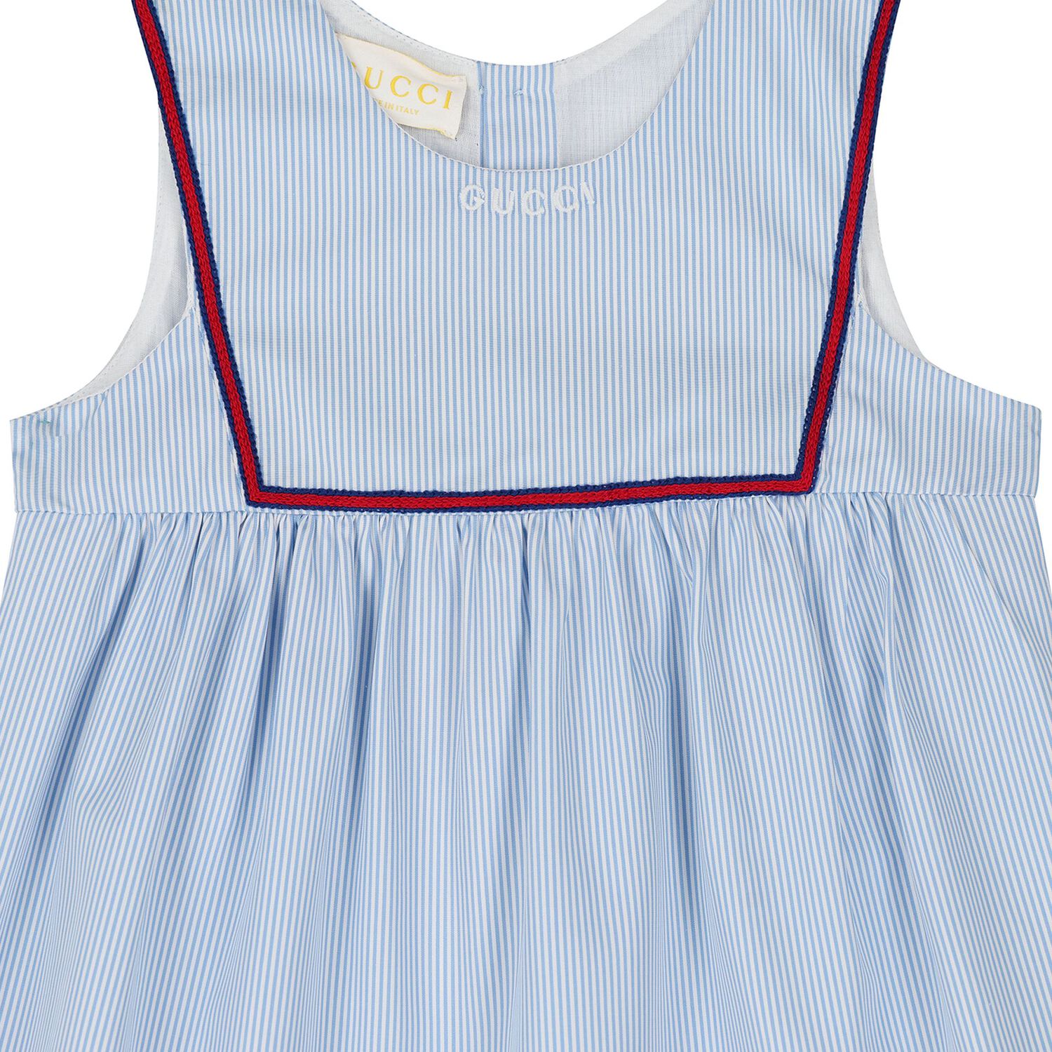Younger Girls Blue & White Striped Logo Dress, 1, hi-res