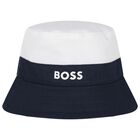 Baby Boys White, Navy Blue & Blue Logo Reversible Hat, 2, hi-res