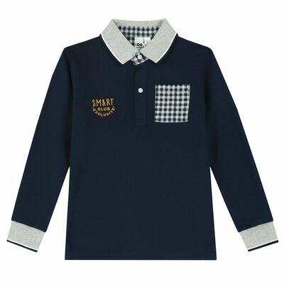 Boys Navy Blue & Grey Polo Shirt