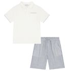 Boys White & Navy Striped Shorts Set, 1, hi-res