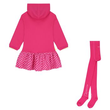 Girls Pink Heart Hooded Dress Set
