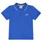 Younger Boys Blue Logo Polo Shirt, 1, hi-res