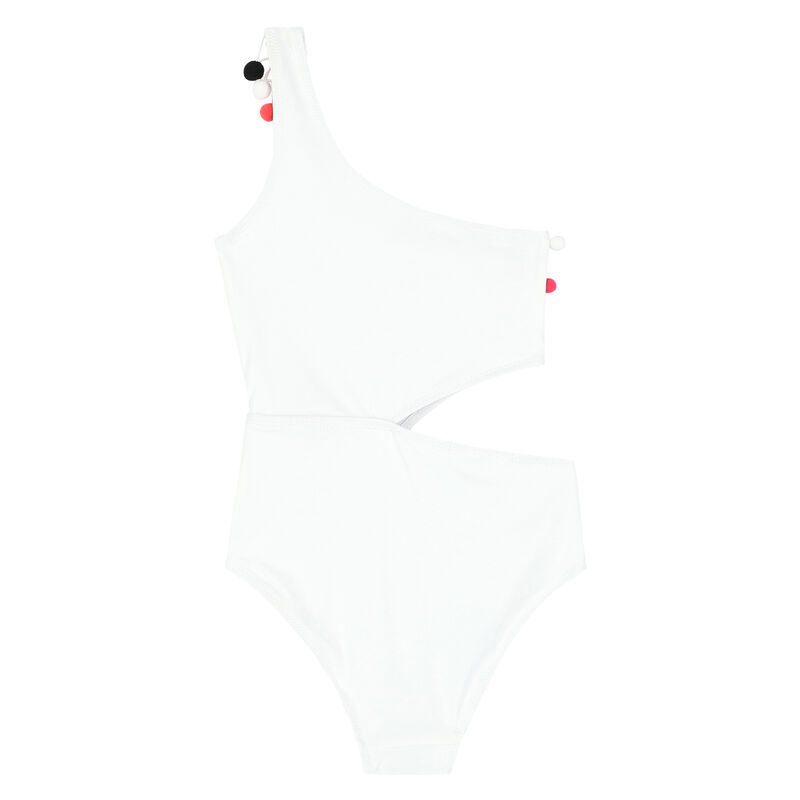 Girls White Pom-Pom Swimsuit, 1, hi-res image number null