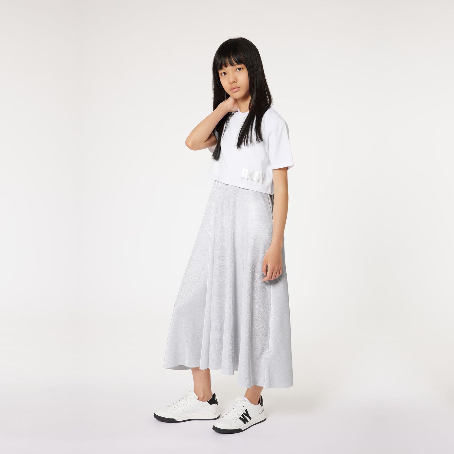 Girls Silver & White 2-In-1 Dress, 1, hi-res