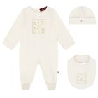 Ivory & Gold Logo Baygrow, Hat & Bib Gift Set, 1, hi-res