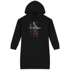 Girls Black Logo Hooded Dress, 1, hi-res