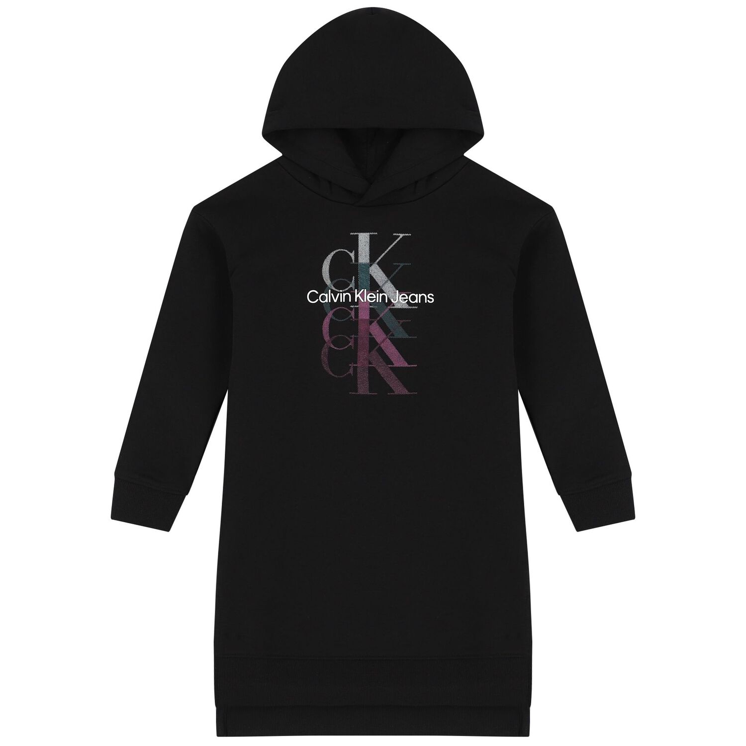 Girls Black Logo Hooded Dress, 1, hi-res