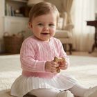 Baby Girls Pink Logo Cable Knit Cardigan, 1, hi-res