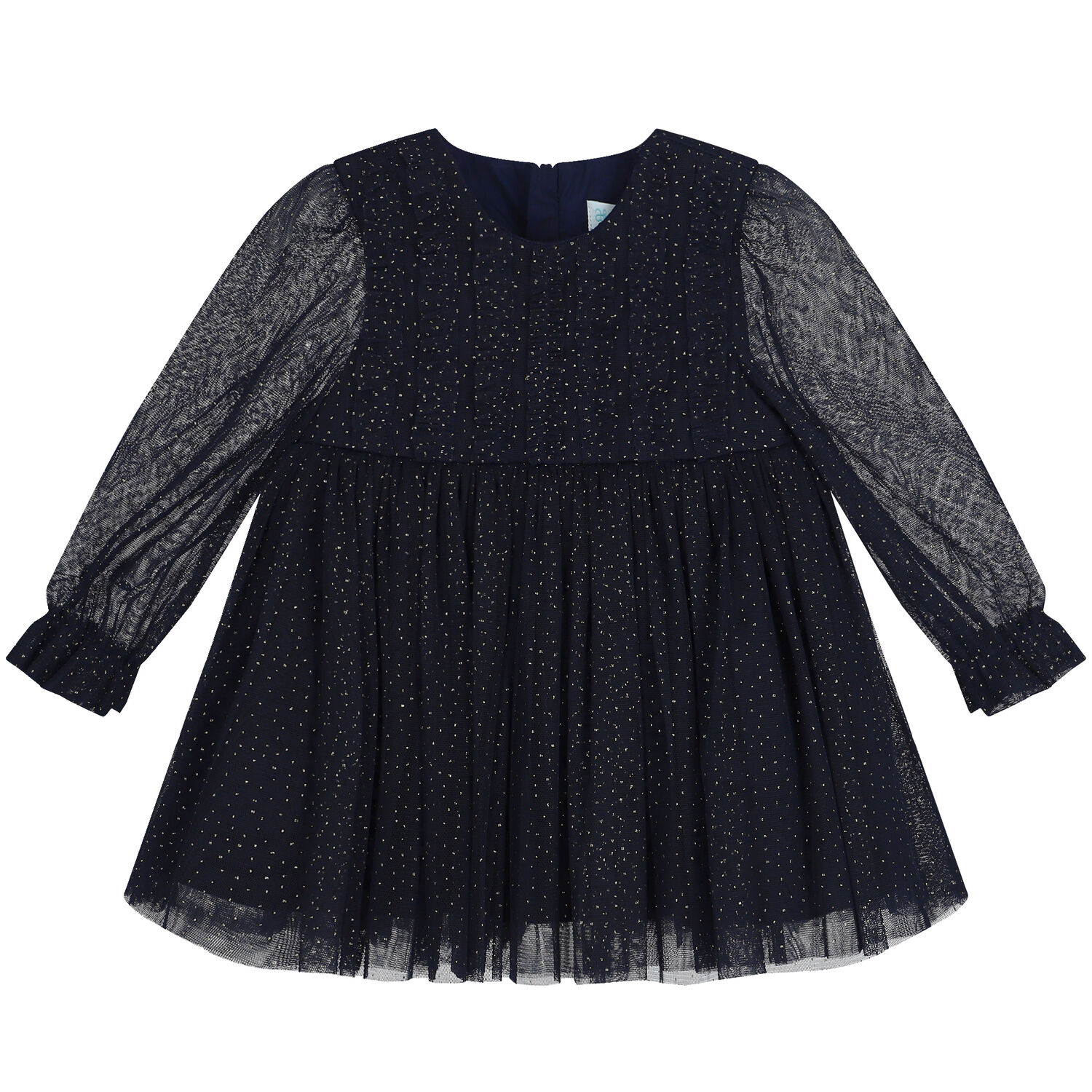 Younger Girls Navy Blue & Gold Glitter Tulle Dress, 1, hi-res image number null