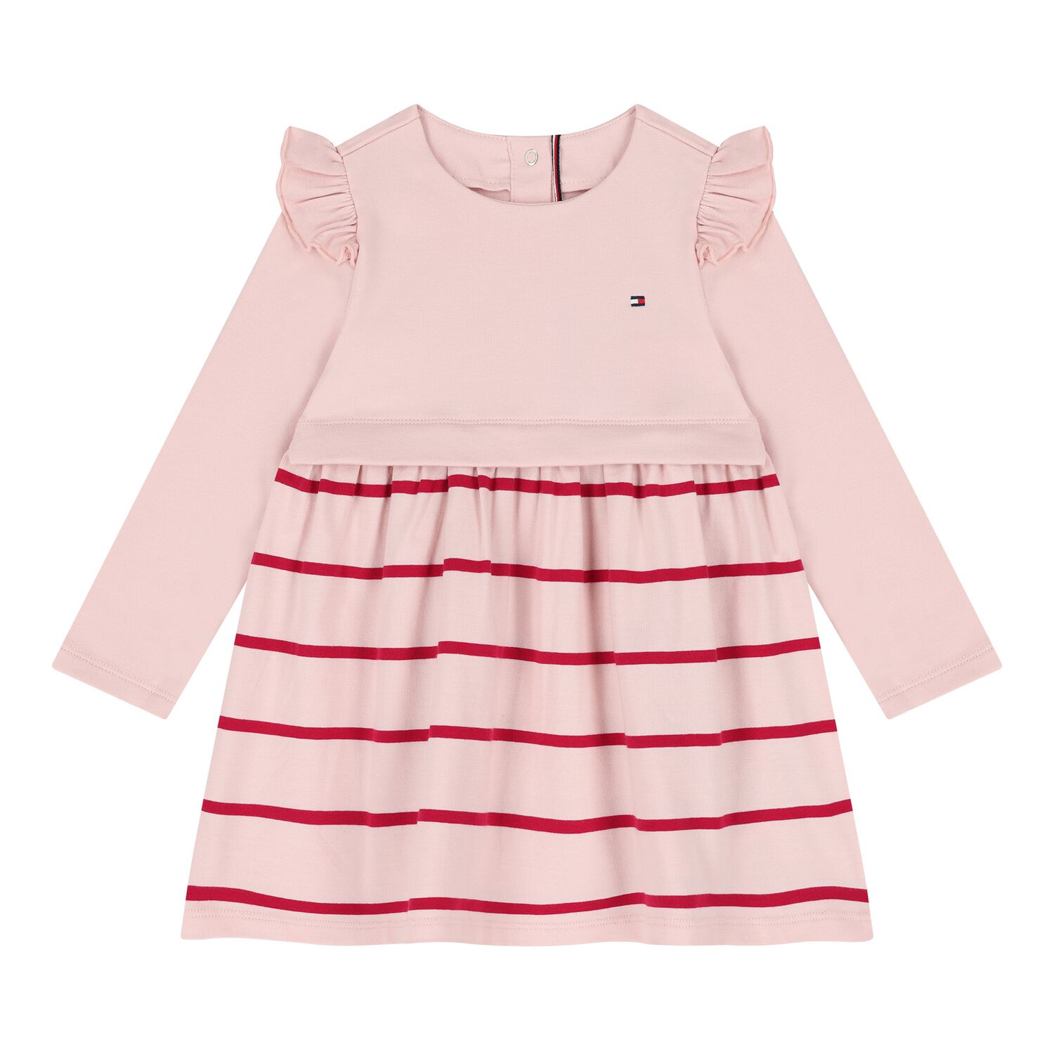 Baby Girls Pink Logo Striped Dress, 2, hi-res