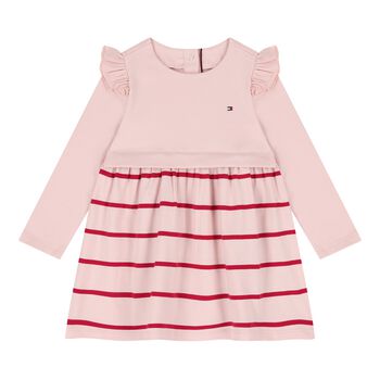 Baby Girls Pink Logo Striped Dress