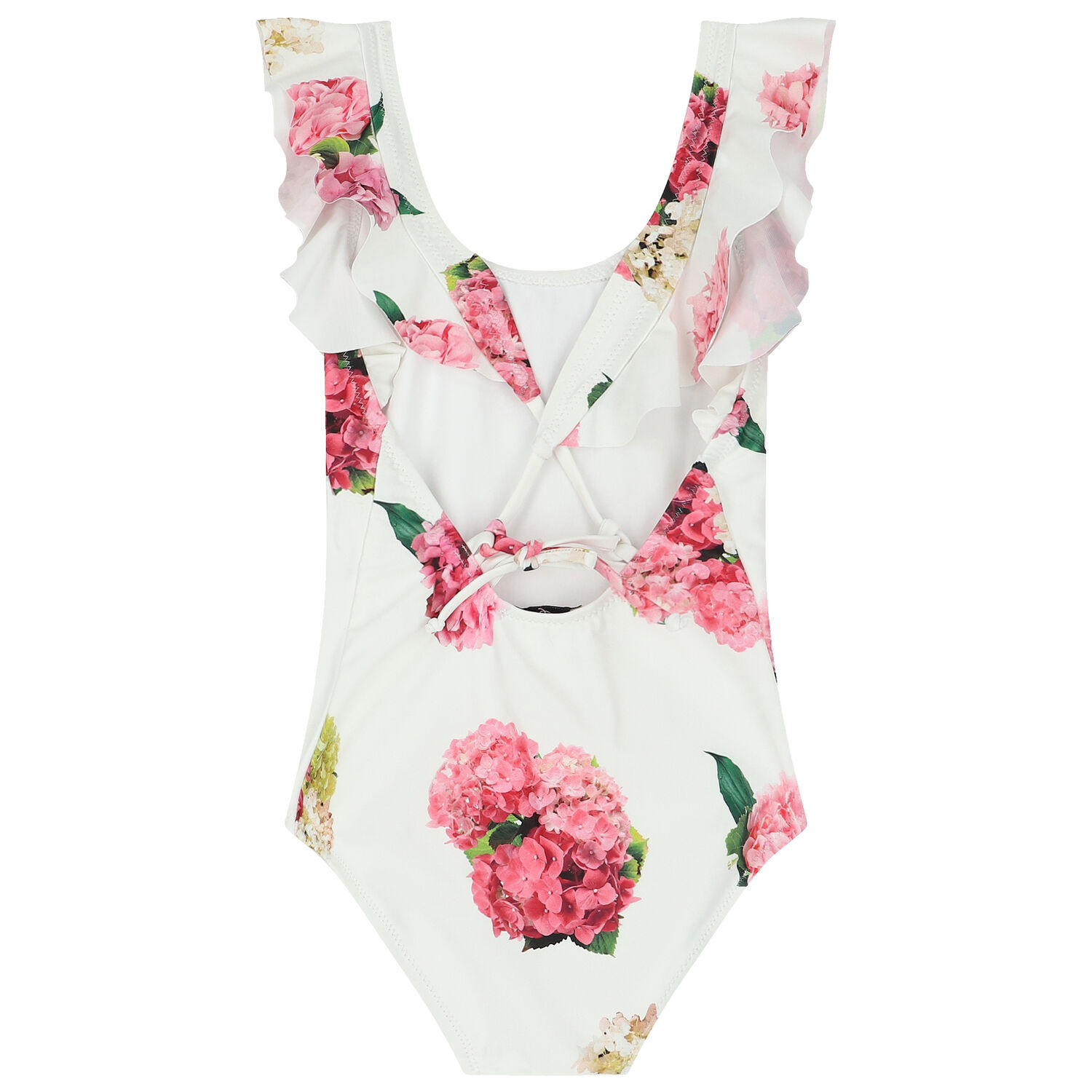 Girls White Floral Swimsuit, 1, hi-res