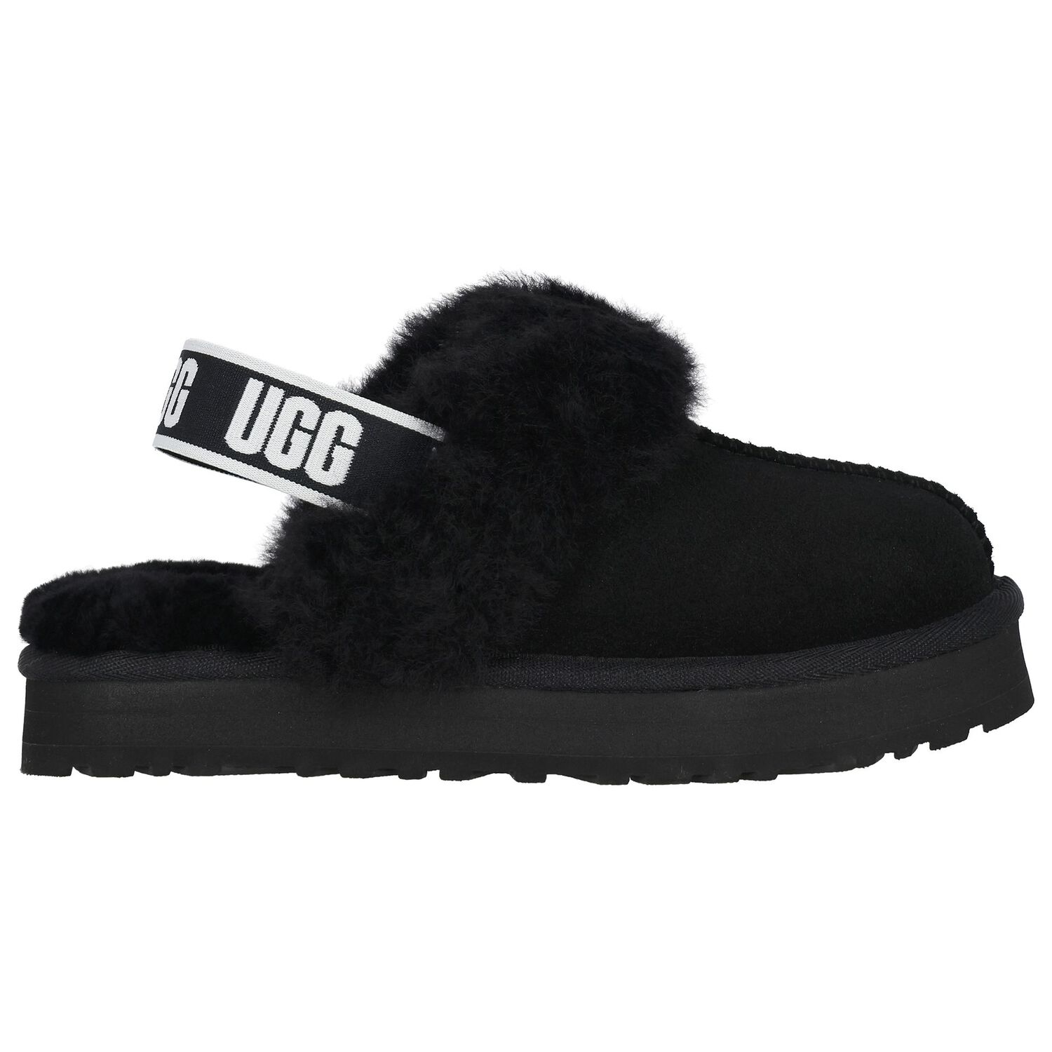 Girls Black Funkette Suede Slippers, 1, hi-res