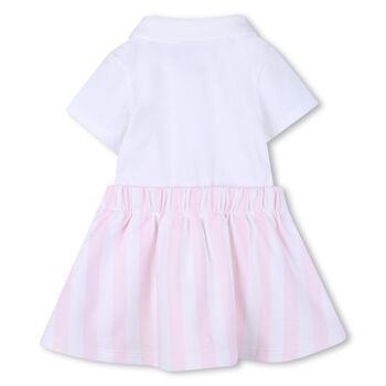 Younger Girls White & Pink Striped Polo Dress