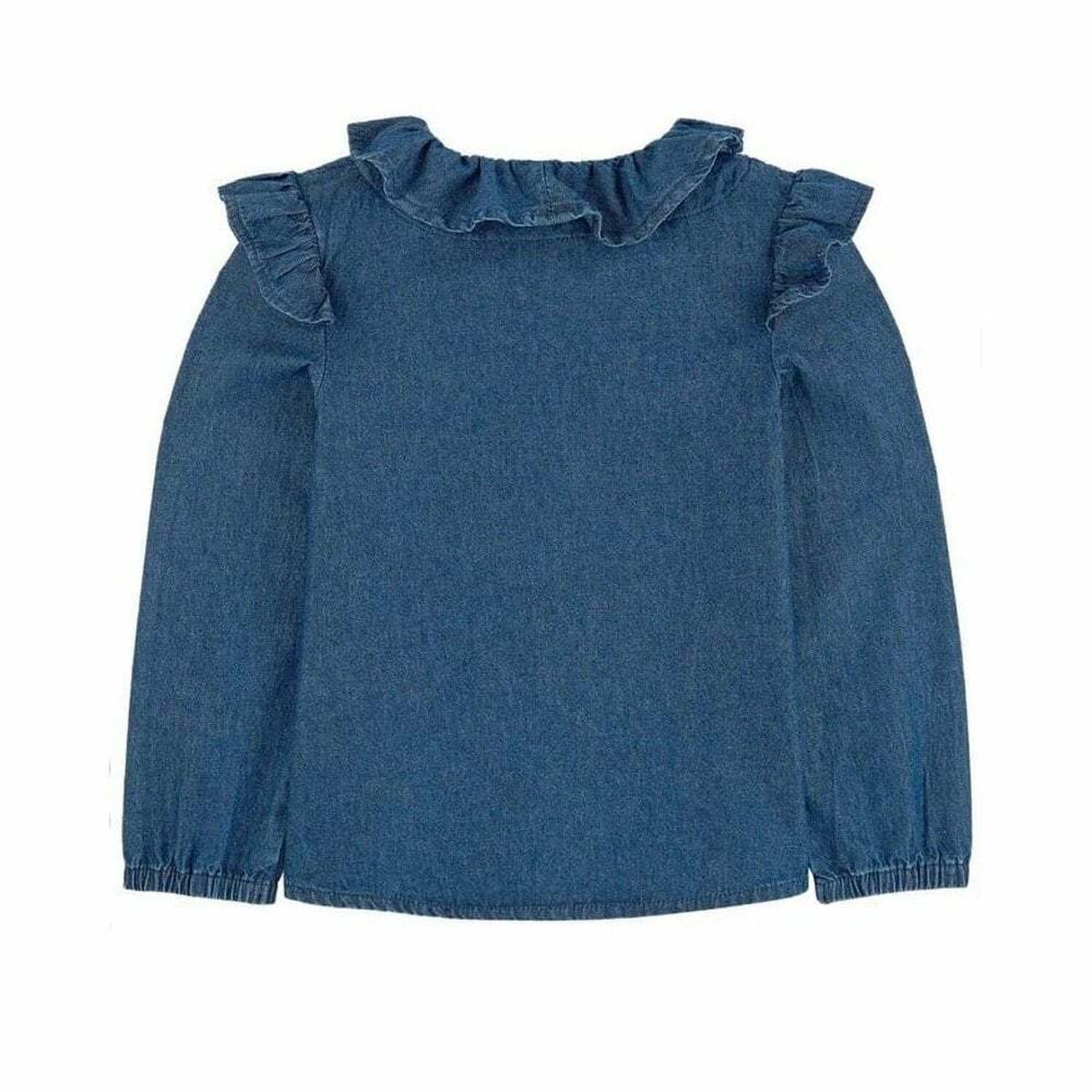 Girls Chambray Ruffled Blouse, 1, hi-res image number null