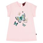 Younger Girls Pink Butterflies Logo T-Shirt, 2, hi-res