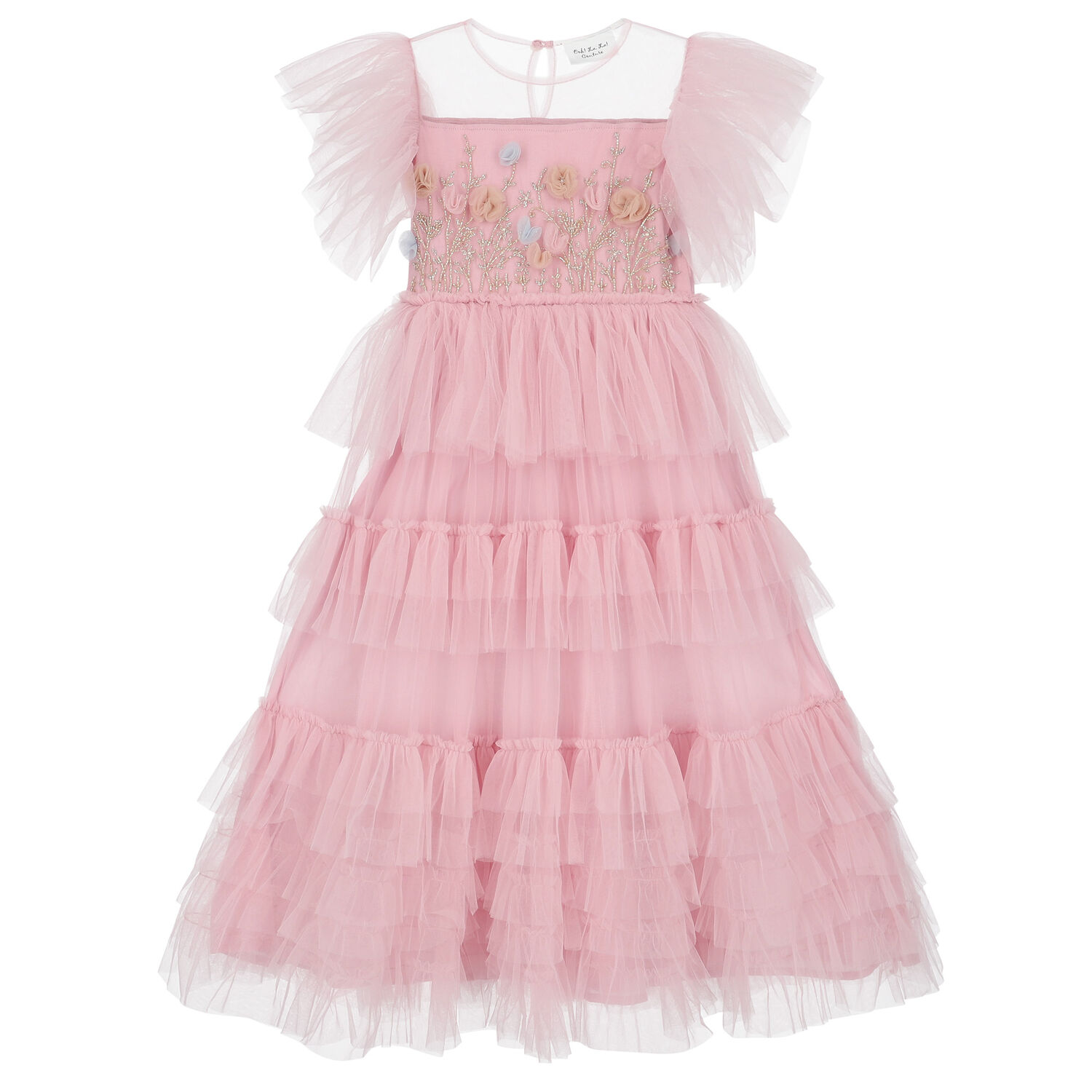 Girls Pink Embellished Tulle Dress, 1, hi-res