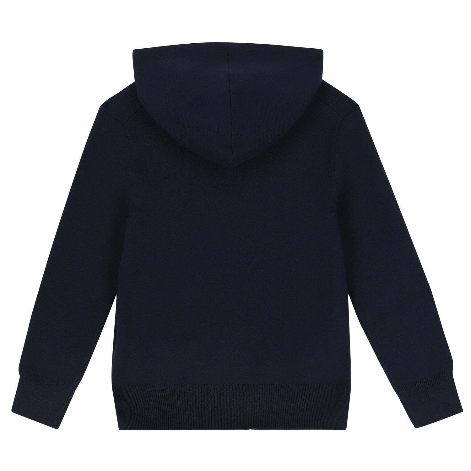 Boys Navy Logo Knitted Hooded Top, 1, hi-res