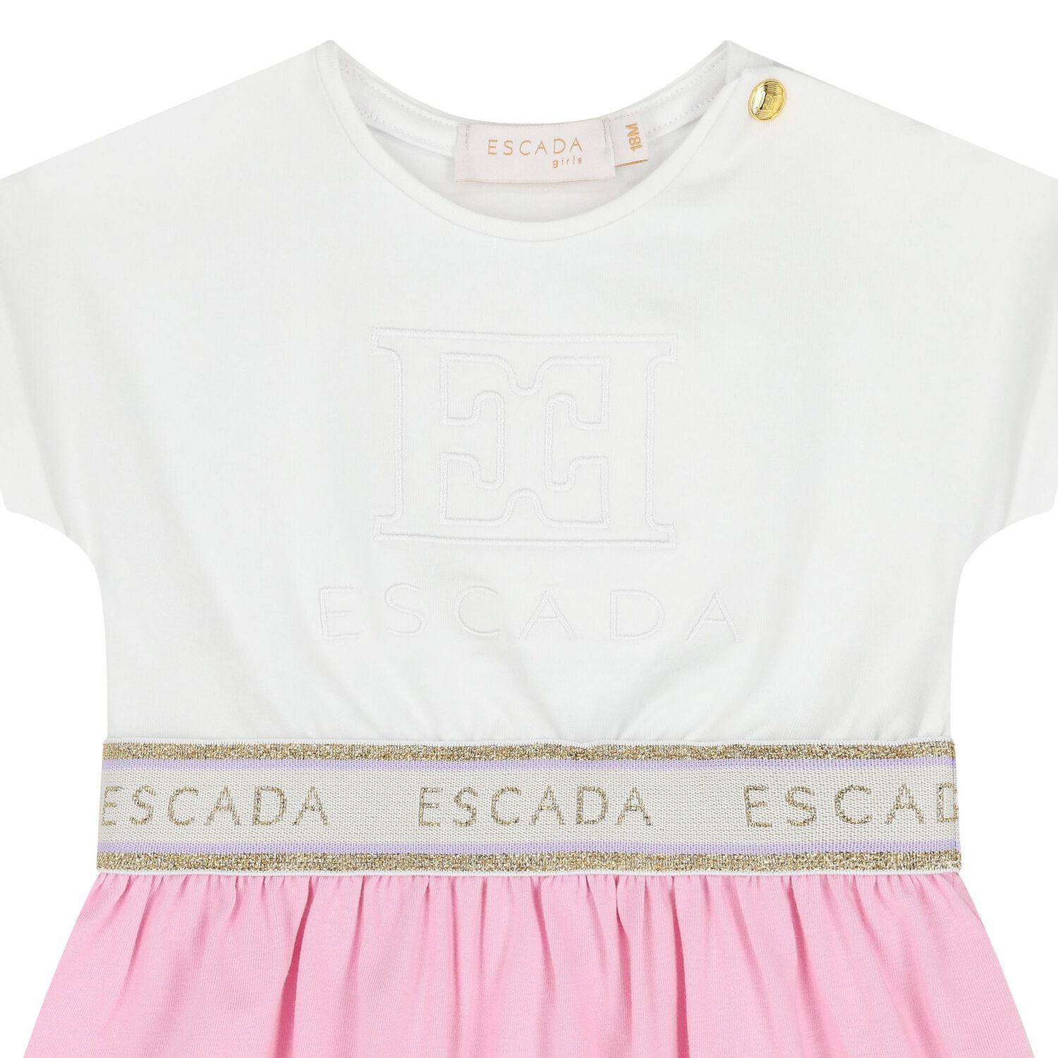 Younger Girls White & Pink Logo Dress, 1, hi-res