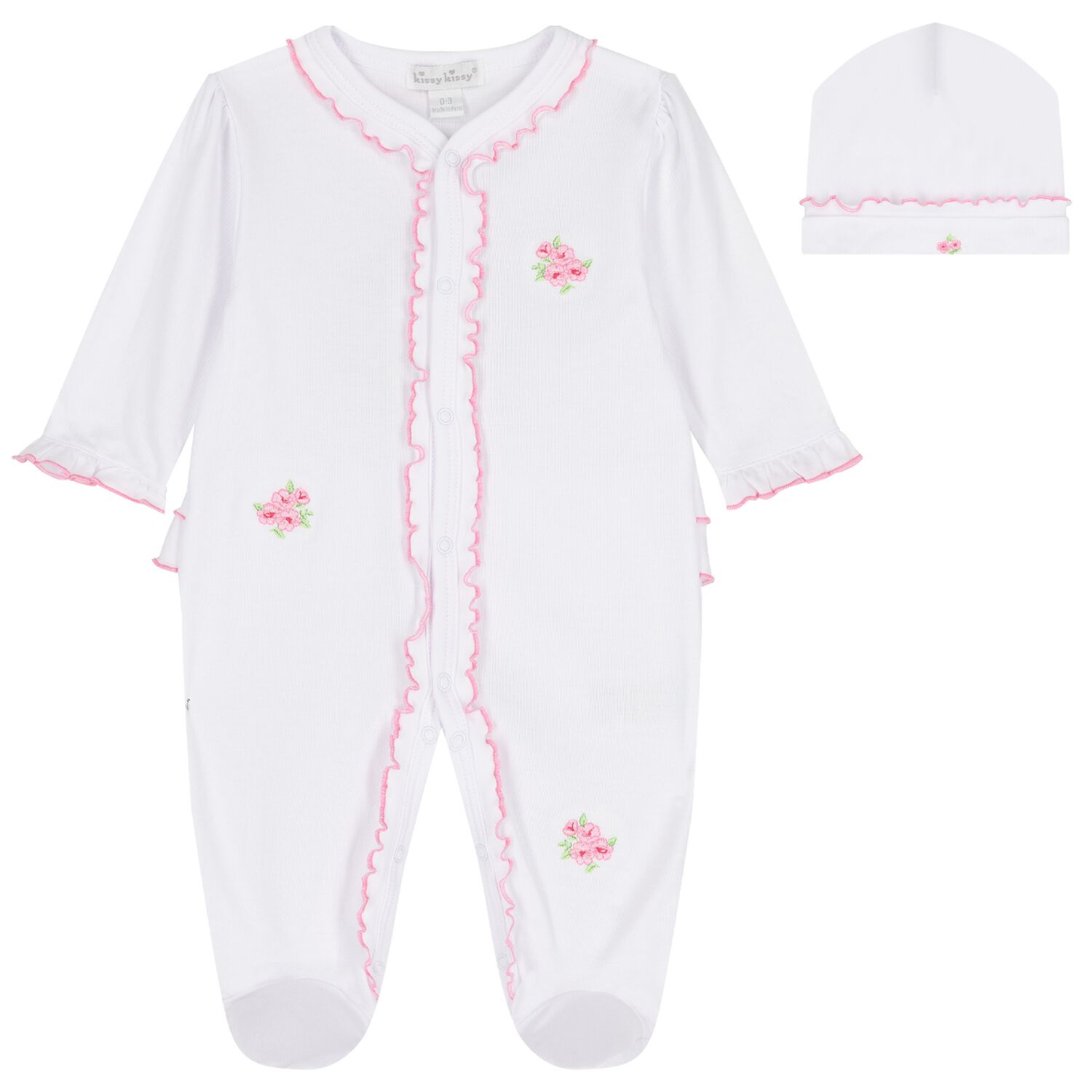 Baby Girls White & Pink Roses & Blooms Babygrow Set, 1, hi-res image number null