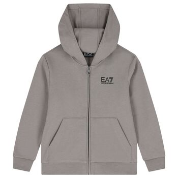 Boys Grey Logo Hooded Zip Up Top