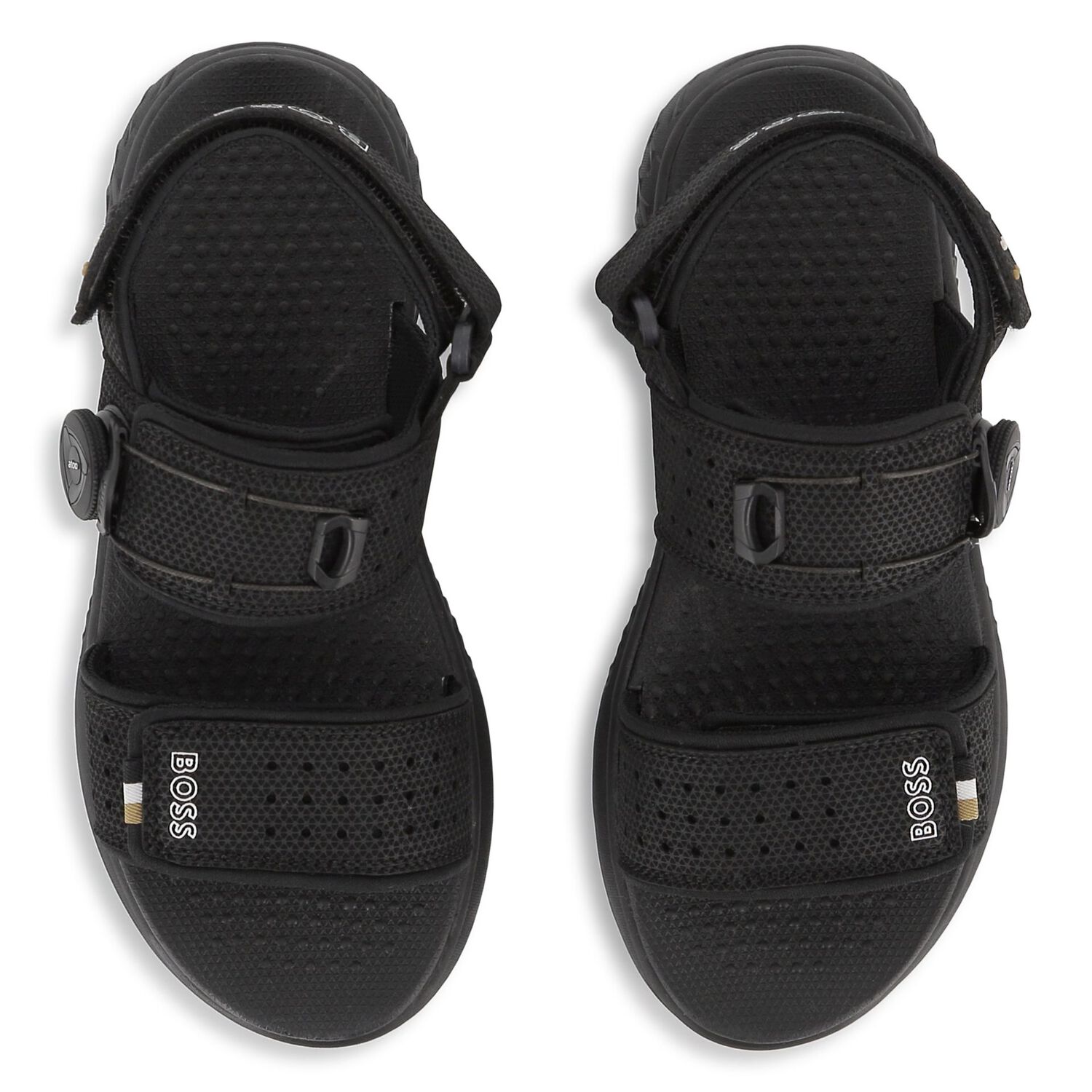Boys Black Logo Sandals, 1, hi-res