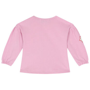 Younger Girls Pink Varsity Logo Long Sleeve Top