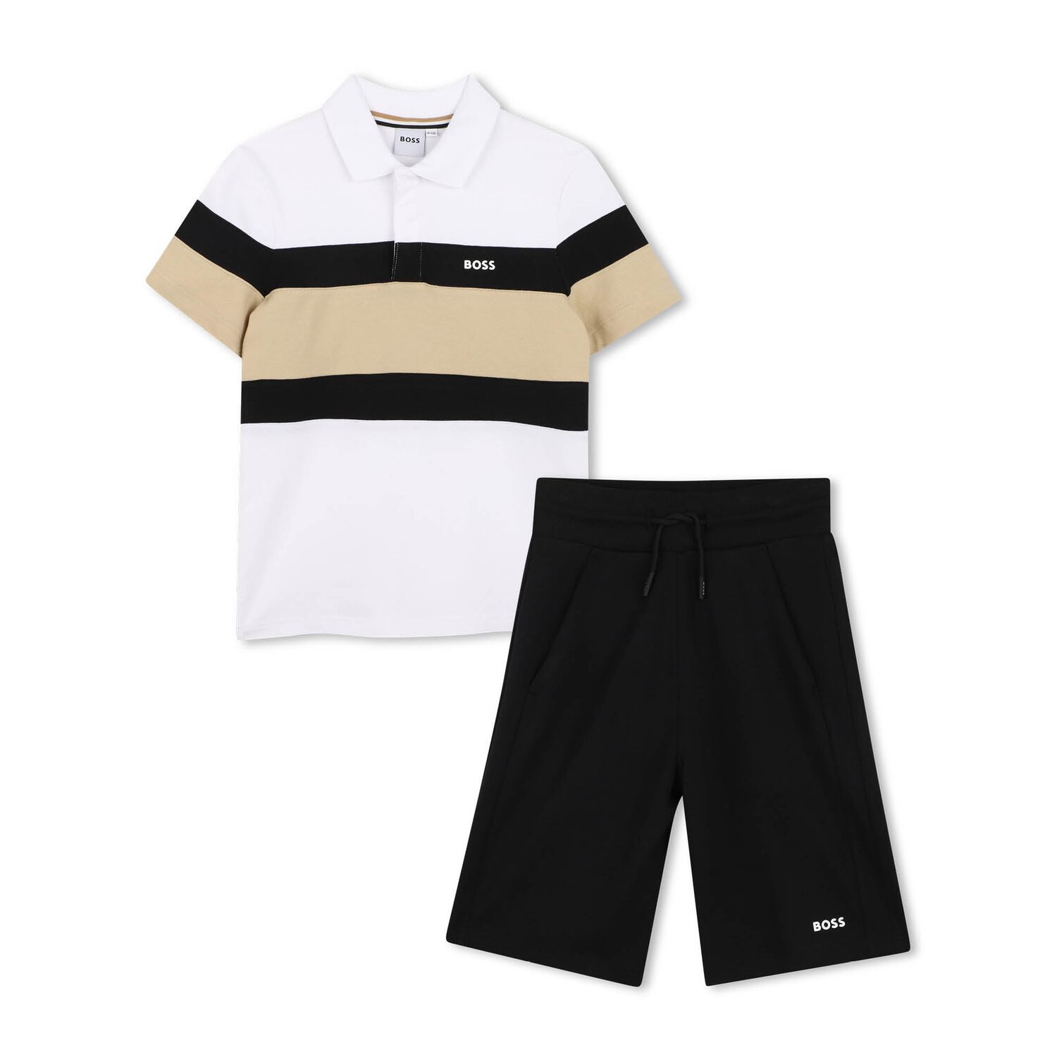 Boys White & Black Logo Shorts Set, 1, hi-res