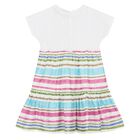 Younger Girls White Striped Logo Dress, 1, hi-res