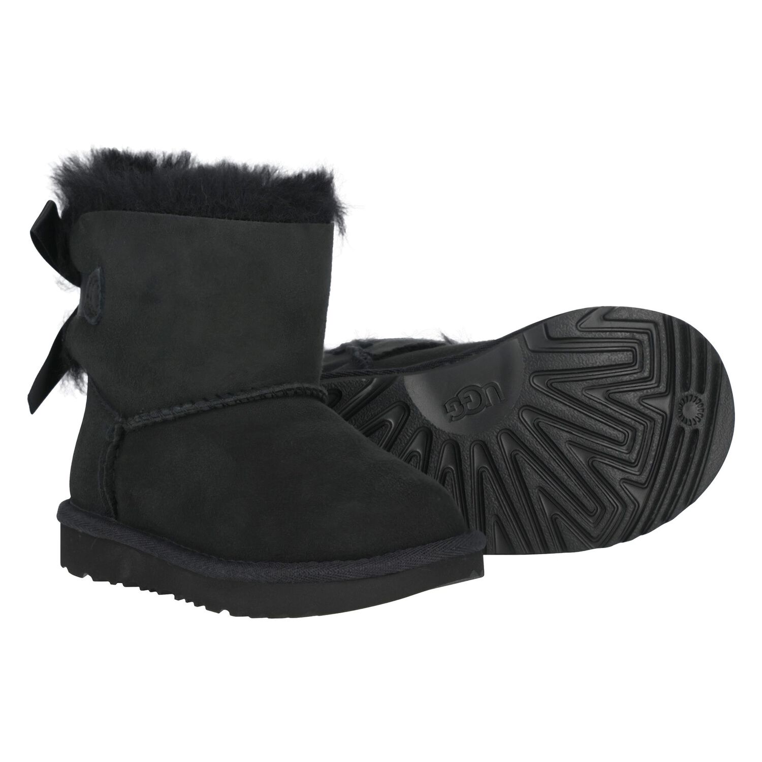 Younger Girls Black Mini Bailey Bow II Suede Boots, 1, hi-res