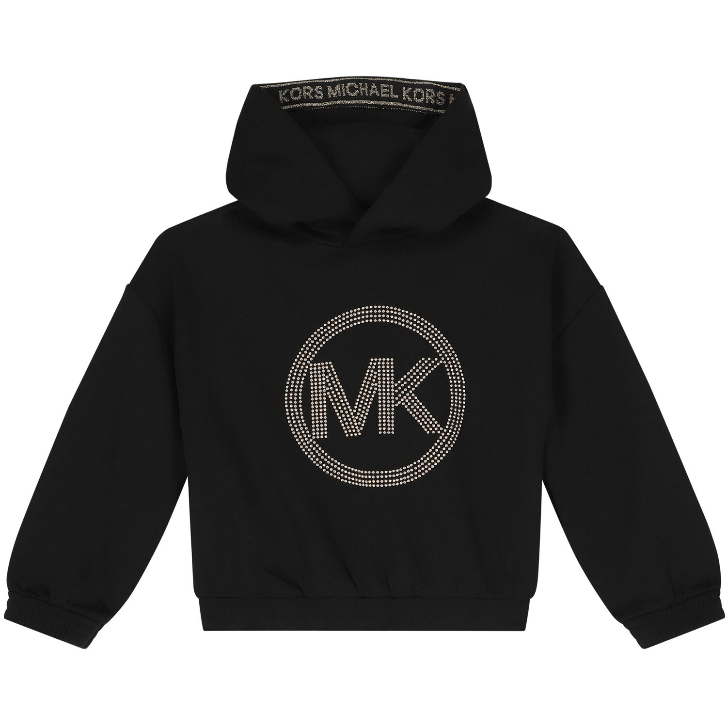 Girls Black Logo Hooded Top, 1, hi-res