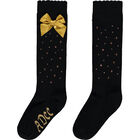 Girls Black & Gold Bow Socks, 1, hi-res