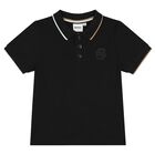 Younger Boys Black Logo Polo Shirt, 1, hi-res