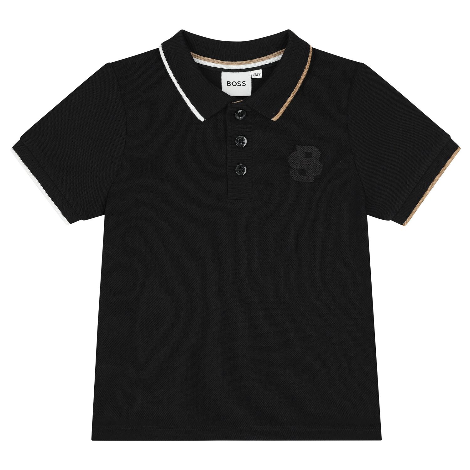Younger Boys Black Logo Polo Shirt, 1, hi-res