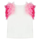 Girls Ivory & Pink Ruffled T-Shirt, 1, hi-res