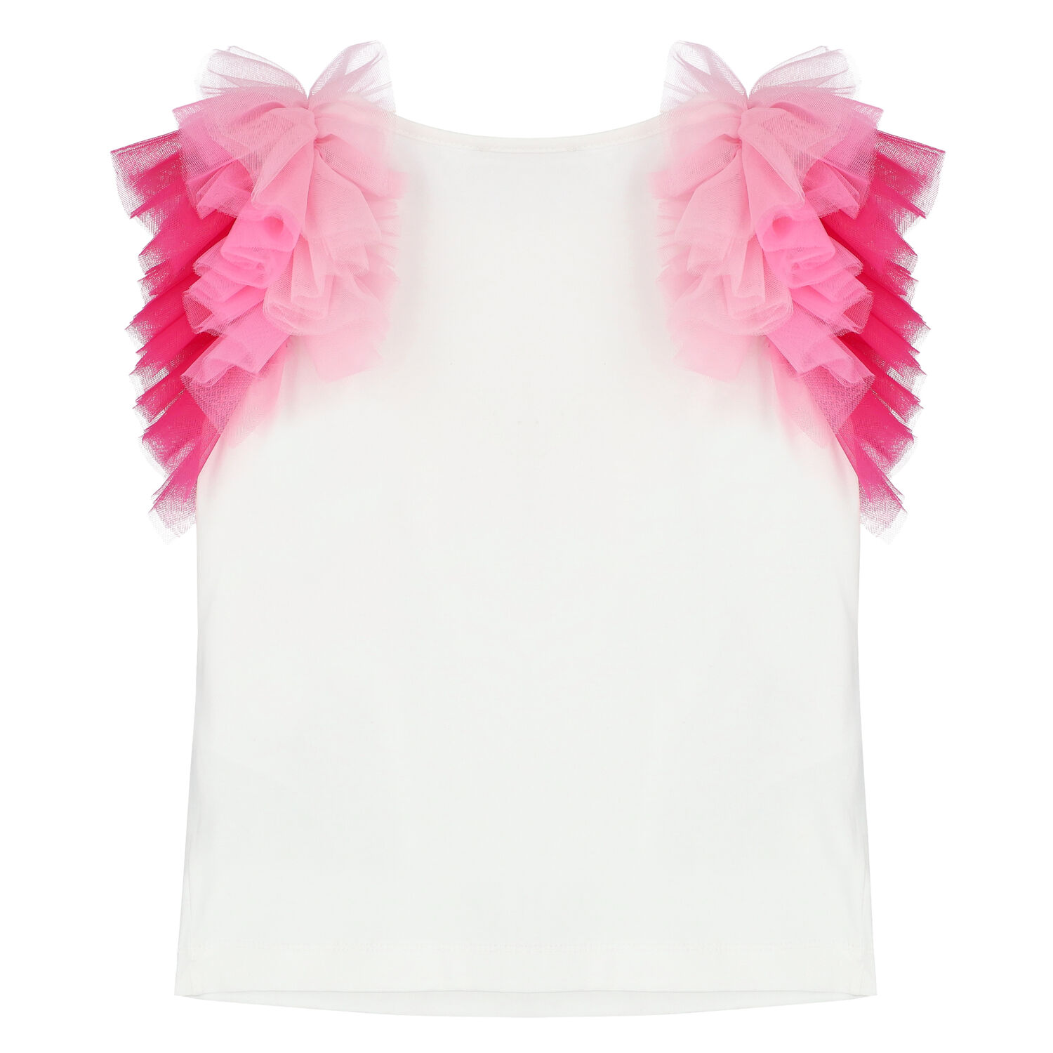 Girls Ivory & Pink Ruffled T-Shirt, 1, hi-res