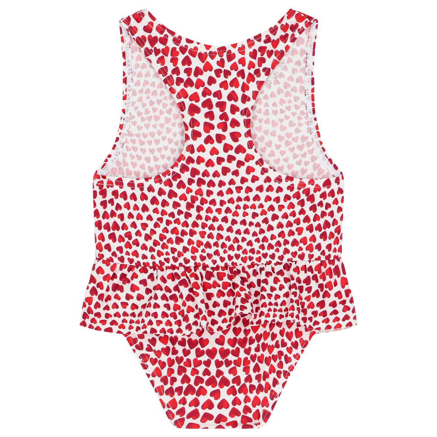 Younger Girls Ivory & Red Hearts Swimsuit, 1, hi-res image number null