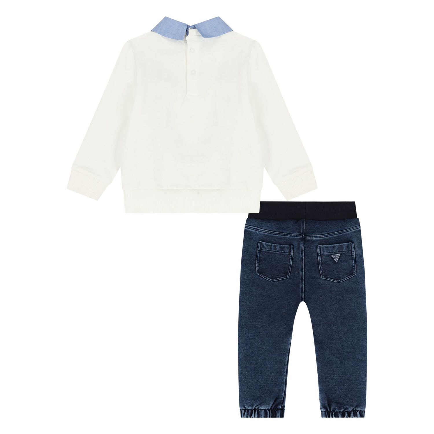 Baby Boys Ivory & Blue Teddy Bear Logo Trousers Set , 1, hi-res