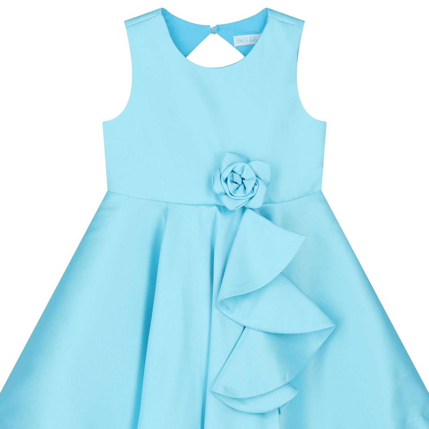 Girls Blue Flower Satin Dress, 1, hi-res