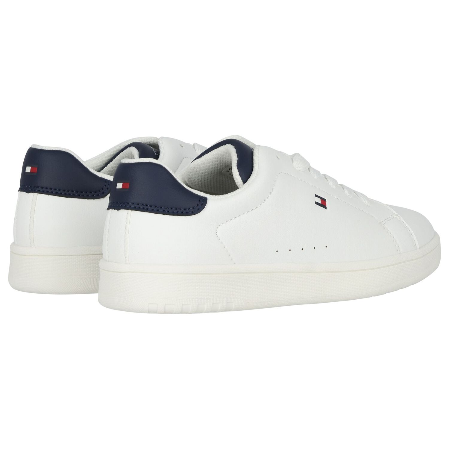 Boys White & Blue Logo Leather Trainers, 1, hi-res
