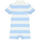 Baby Boys Blue & White Striped Logo Polo Romper, 1, hi-res