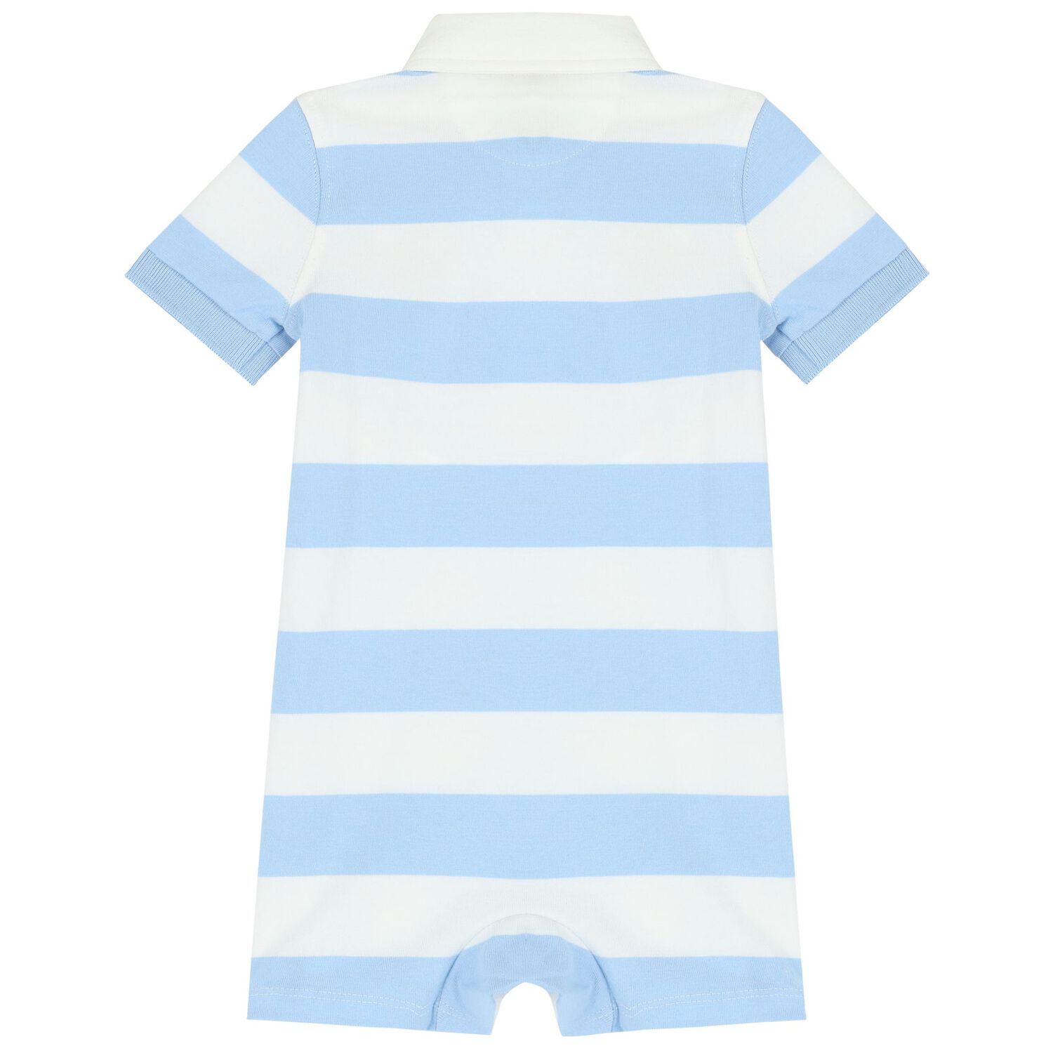 Baby Boys Blue & White Striped Logo Polo Romper, 1, hi-res
