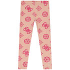 Girls Beige Logo Leggings, 1, hi-res