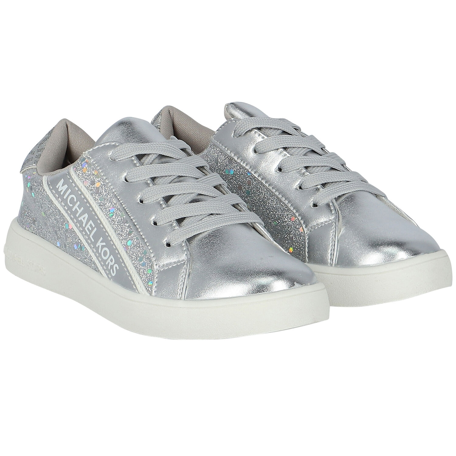 Girls Silver Logo Trainers, 1, hi-res