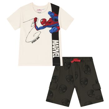 Boys Ivory & Green Spiderman Shorts Set