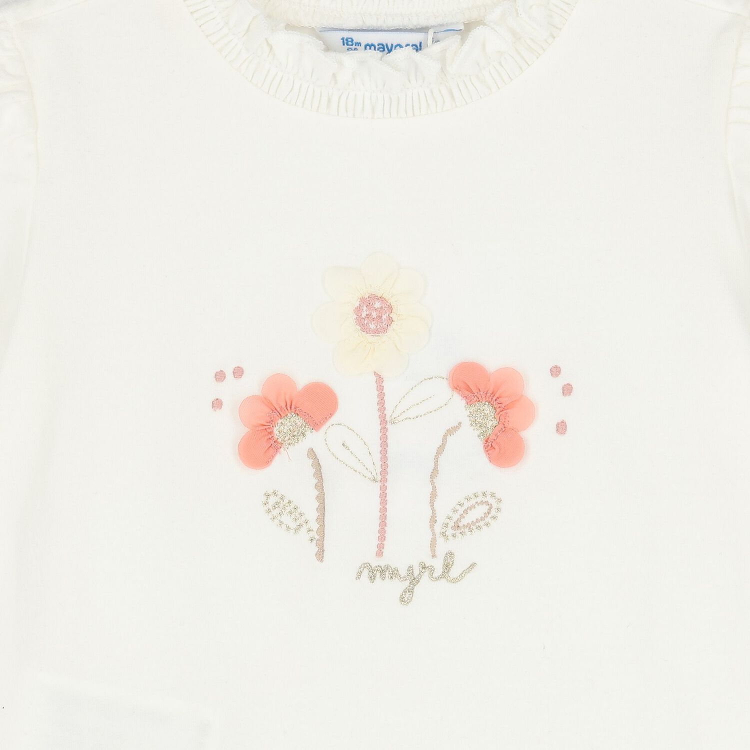 Younger Girls Ivory Flower Long Sleeve Top, 2, hi-res image number null