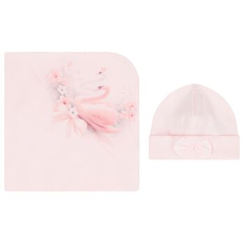 Baby Girls Pink Swan Blanket Set