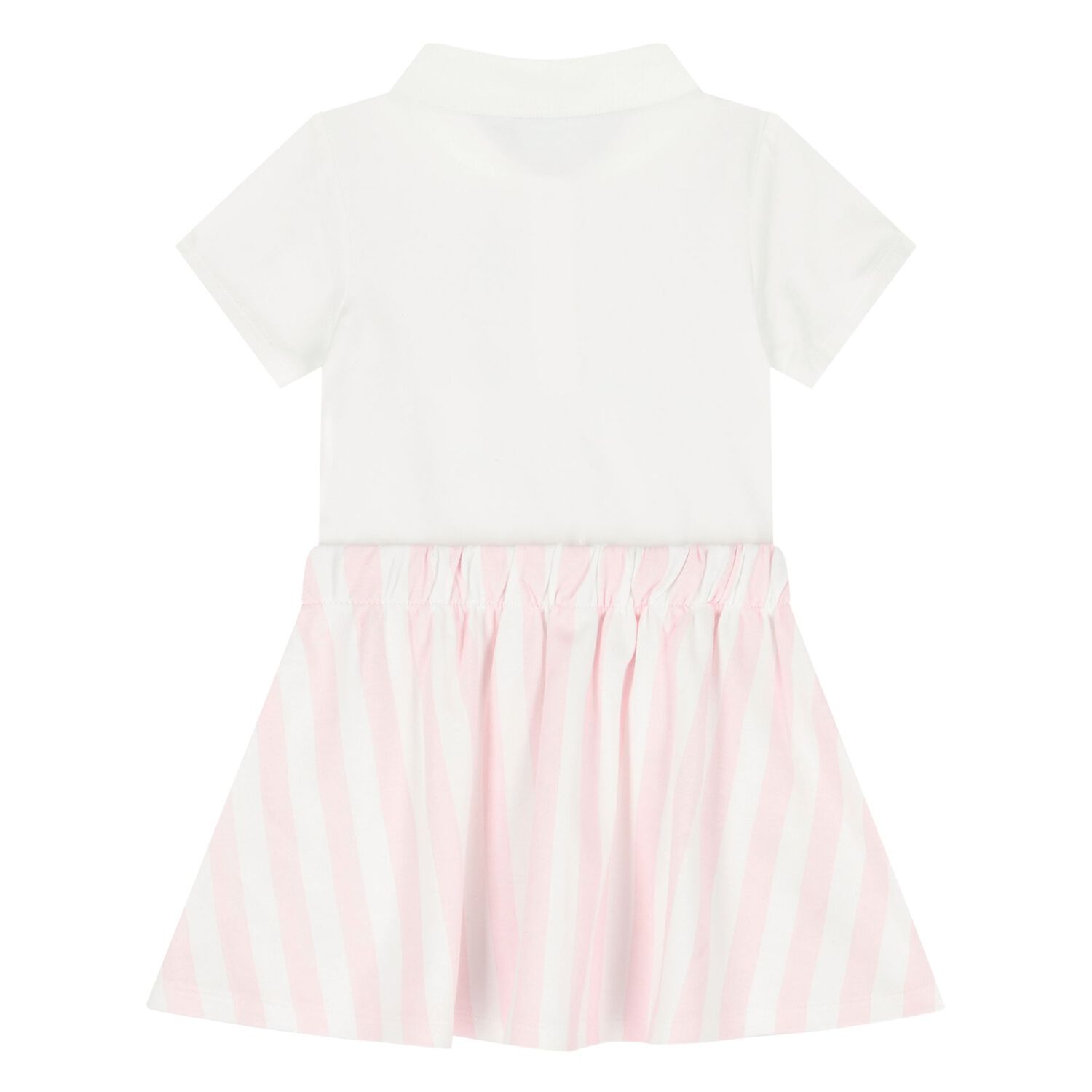 Younger Girls White & Pink Striped Polo Dress, 1, hi-res