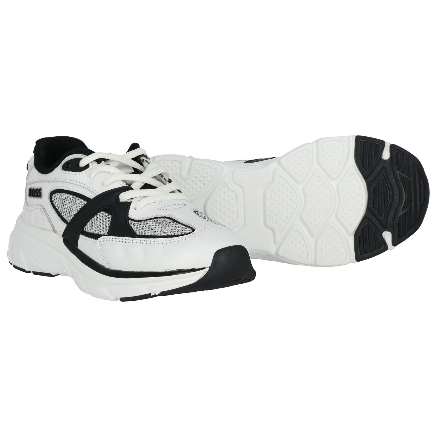 Boys White & Black Logo Leather Trainers, 1, hi-res image number null