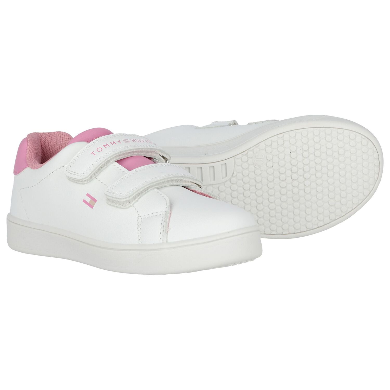 Girls White & Pink Logo Trainers, 1, hi-res